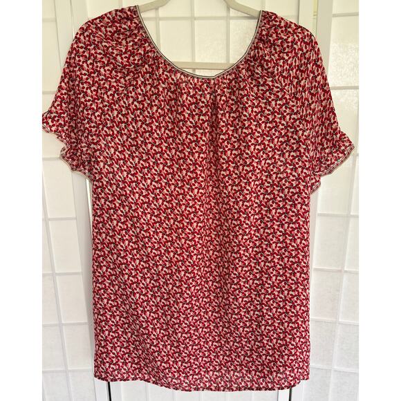 Max Studio Red Floral Peasant Blouse XXL Ruffle Tie Neck Balloon Sleeve Boho Top - Picture 3 of 9